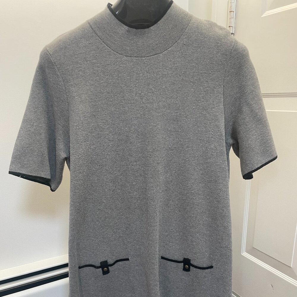 Maeve The Annalise mock-neck chenille sweater mini dress in grey with black trim